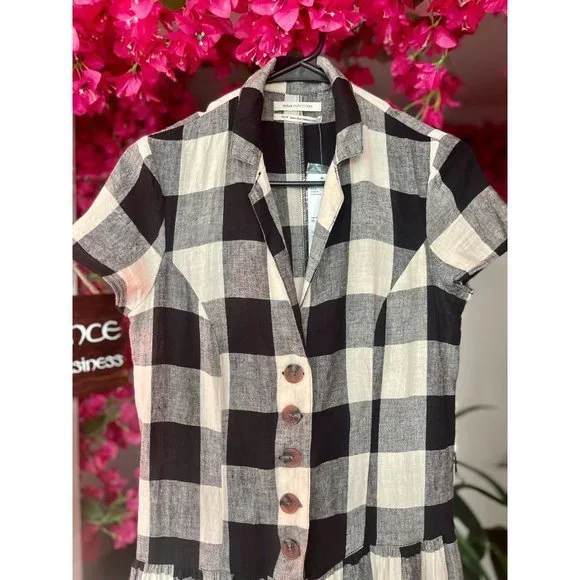 NWT Urban Outfitters Natalie Checkered Print Linen Midi Dress - Size XS - Picture 5 of 14